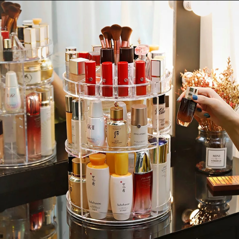 360 Degree Rotation Make Up Organizer Transparent Fashion Spin Multi-Functi
