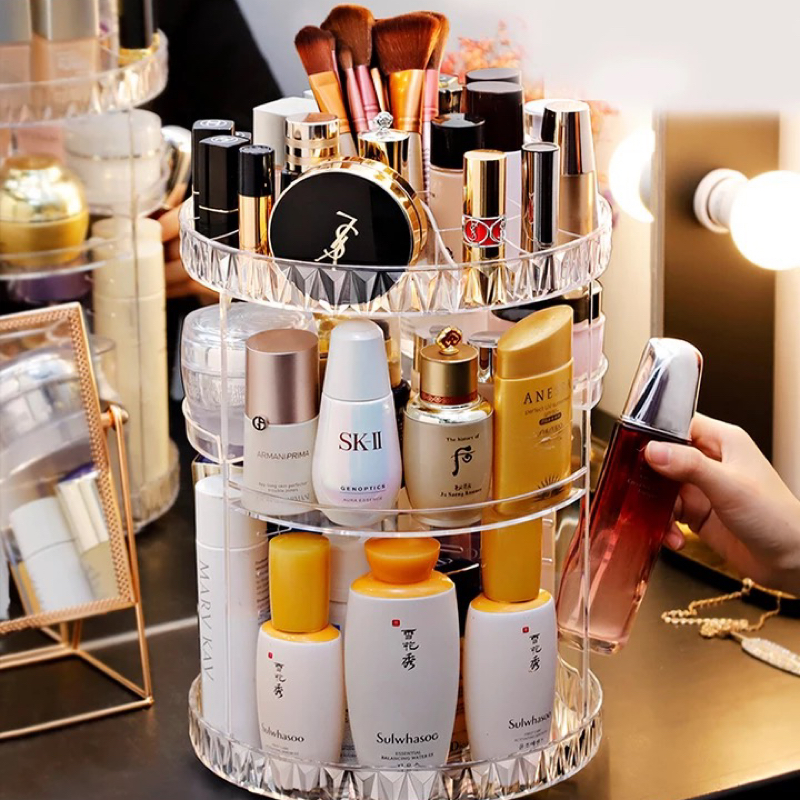 360 Degree Rotation Make Up Organizer Transparent Fashion Spin Multi-Functi