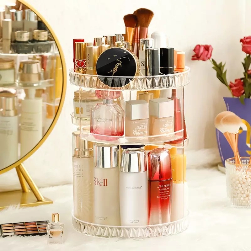 360 Degree Rotation Make Up Organizer Transparent Fashion Spin Multi-Functi