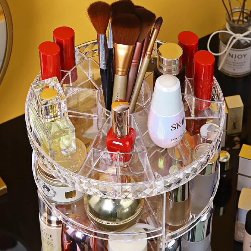 360 Degree Rotation Make Up Organizer Transparent Fashion Spin Multi-Functi