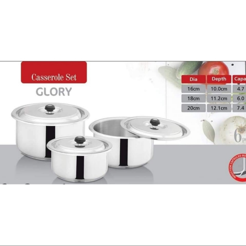 Alpha Stainless Steel 3pcs pot baby set glory set Durable Three Layers Base Bottom Regular Weight 16cm__18cm__20cm