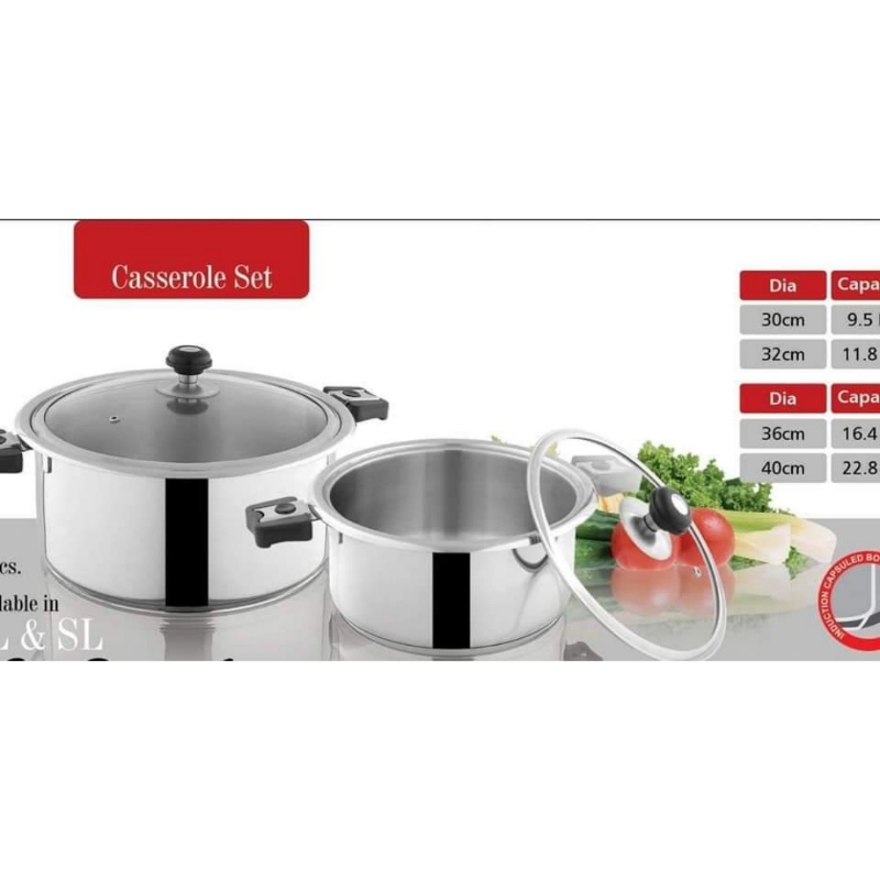 Alpha Stainless Pot 2 Pcs & 3 Pcs Durable Three Layers Base Bottom