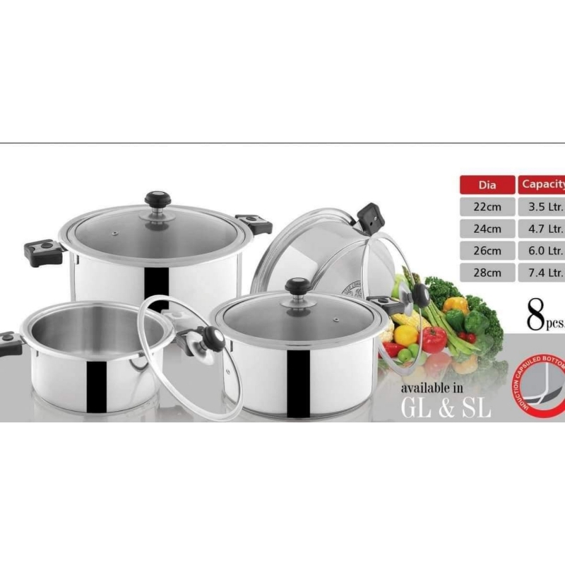 Alpha Stainless Steel 4 pcs Durable Three Layers Base Bottom pot set