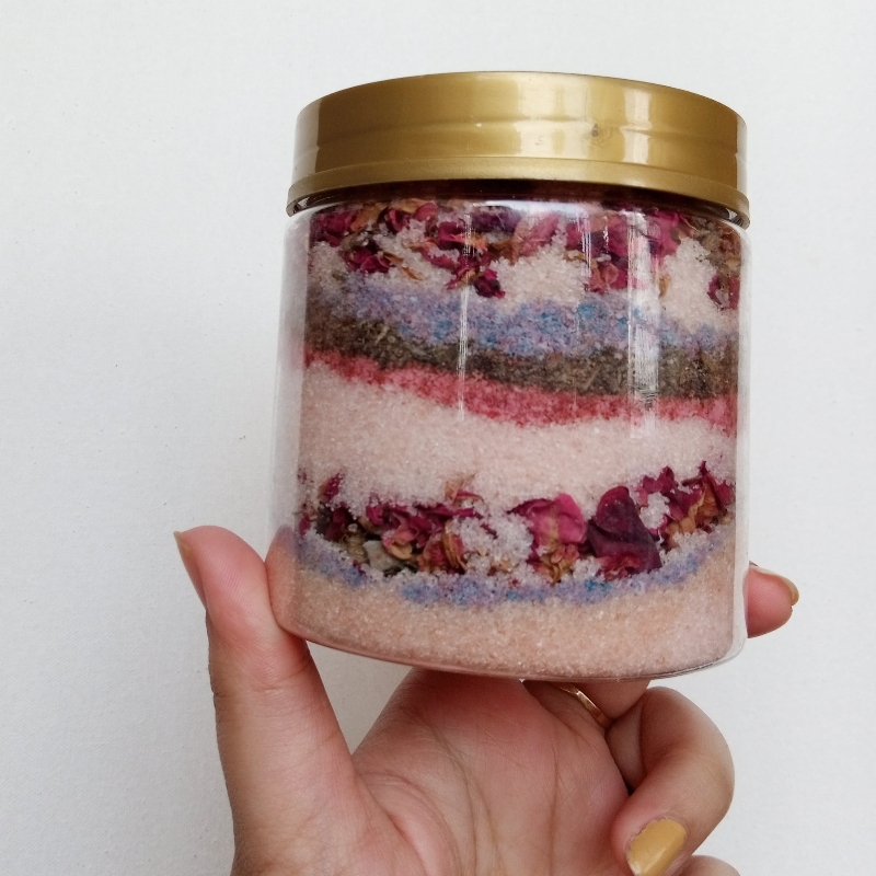 Laven-Rose Jumbo Bath Salt Jar - includes real dried flowers