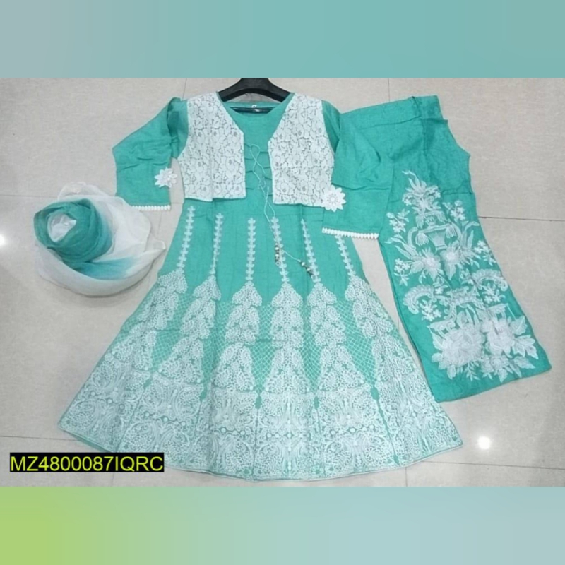 3 Pcs Embroidery Linen Frock