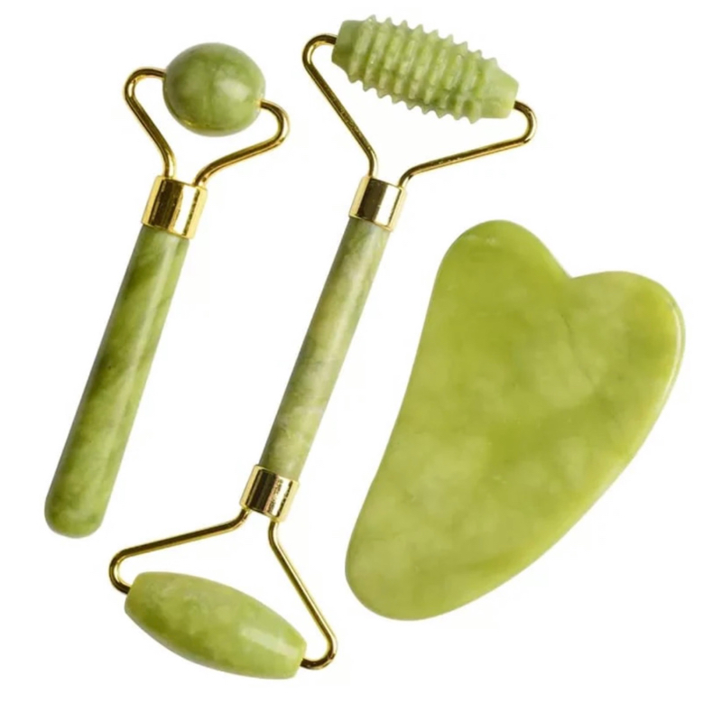 Jade Roller for Face-3 in 1 Kit with Facial Massager Tool