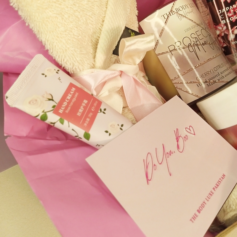 Galentine's day special bath & body care pink gift box for friends.