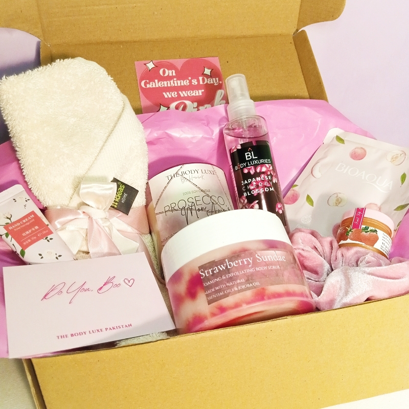 Galentine's day special bath & body care pink gift box for friends.