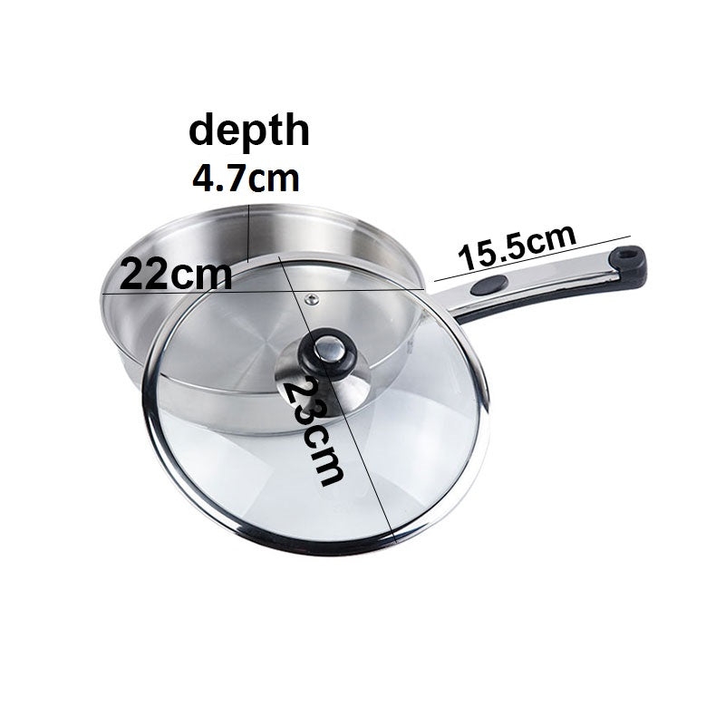 Alpha Stainless Steel fry pan Durable Three Layers Base Bottom glass lid & steel lid