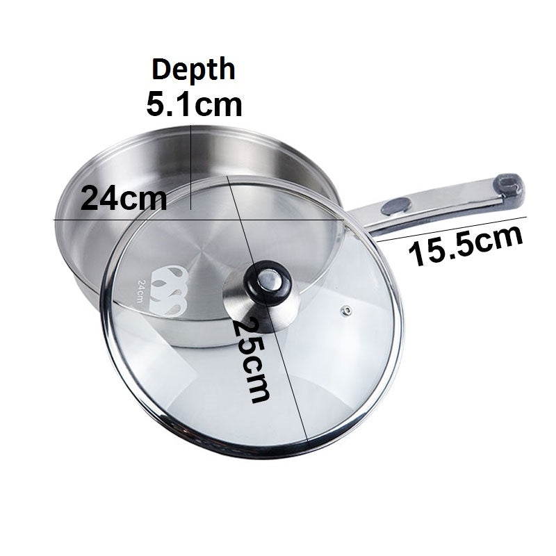 Alpha Stainless Steel fry pan Durable Three Layers Base Bottom glass lid & steel lid