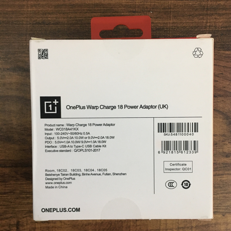 OnePlus 18 Watt Charger 100 % Genuine - Oneplus Wrap Charge 18 Power Adaptor with Type C Cable