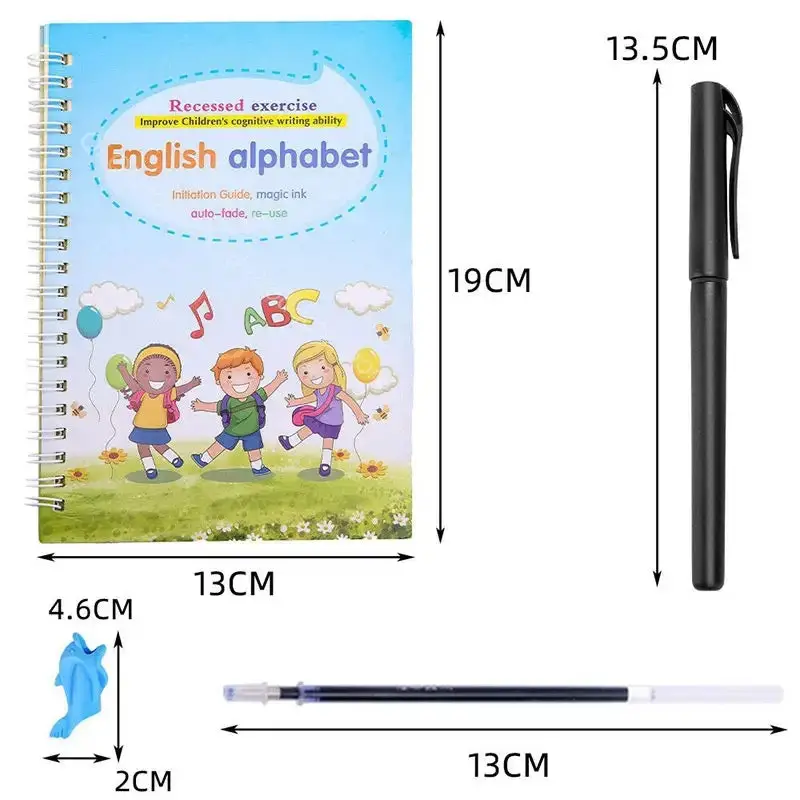 (Set Of 4) Sank Magic Book + Magic Pen Practice Copybook For Montessori Kids Handwriting Calligraphy