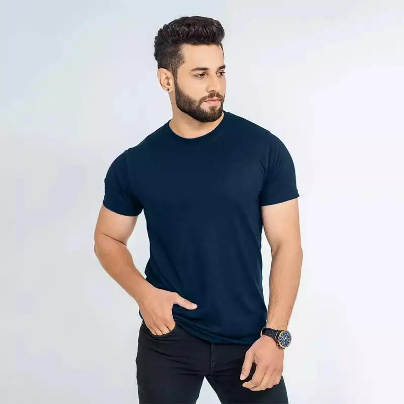 Navy Blue Double Stitching Expert Quality T-Shirt For Men