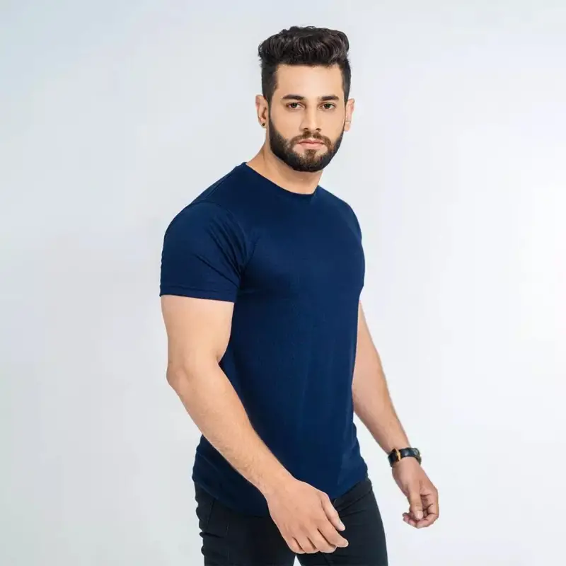 Navy Blue Double Stitching Expert Quality T-Shirt For Men