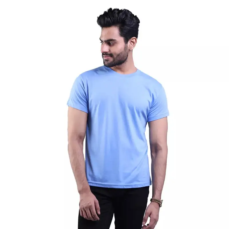 Sky Blue Double Stitching Expert Quality T-Shirt For Men