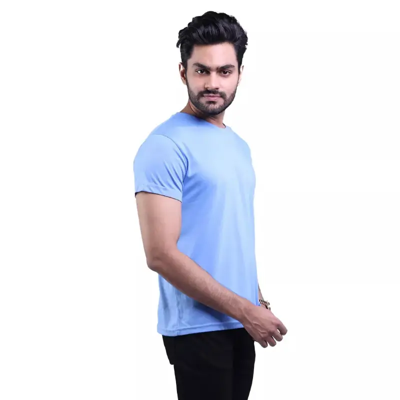 Sky Blue Double Stitching Expert Quality T-Shirt For Men
