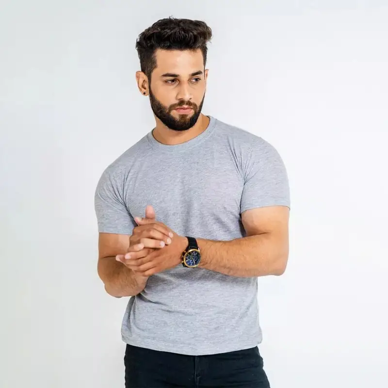 Heather Grey Double Stitching Expert Quality T-Shirt For Men