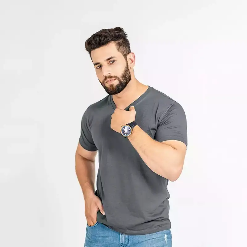 Silver Grey Double Stitching Expert Quality T-Shirt For Men