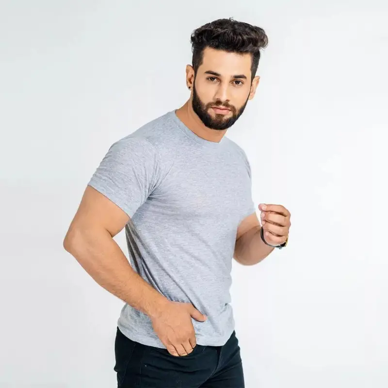Heather Grey Double Stitching Expert Quality T-Shirt For Men