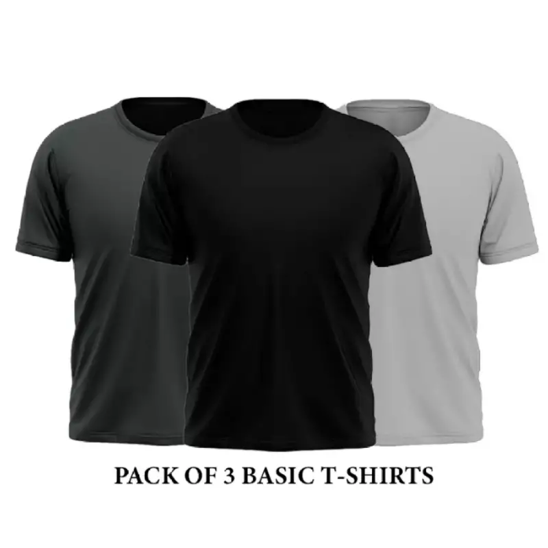 Pack of 3 Basic Round Neck Cotton Jersey T-Shirt For Men