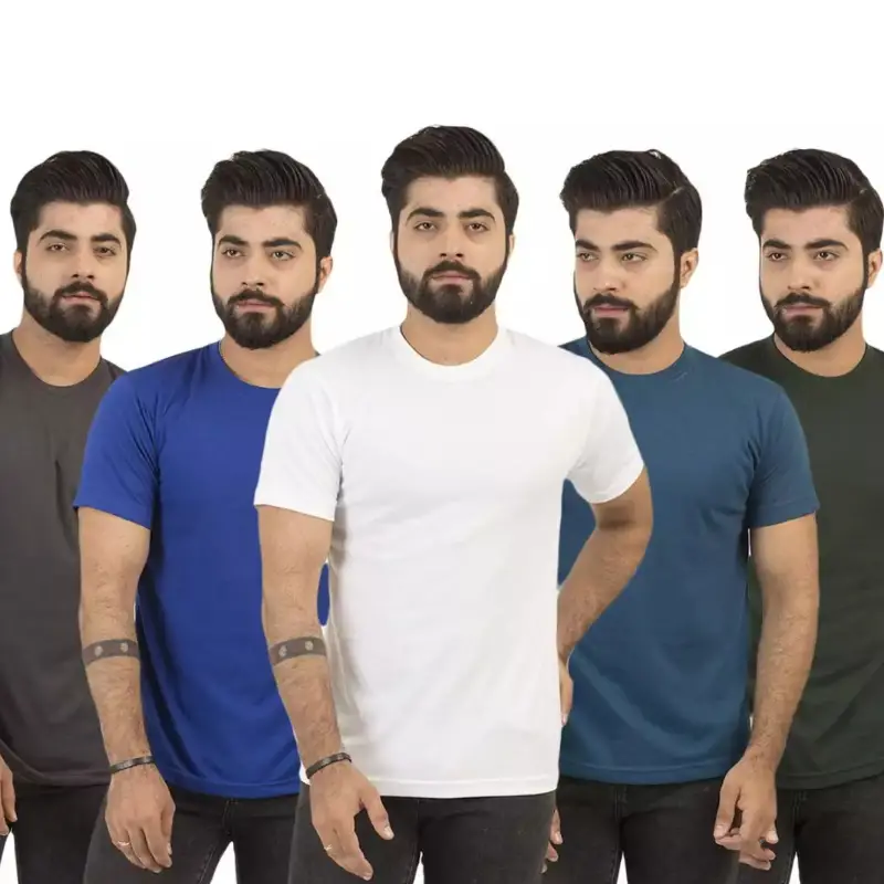 Pack of 5 Basic Round Neck Cotton Jersey T-Shirt For Men