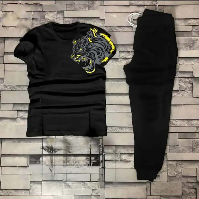 Black Loin Printed Tracksuit For Men