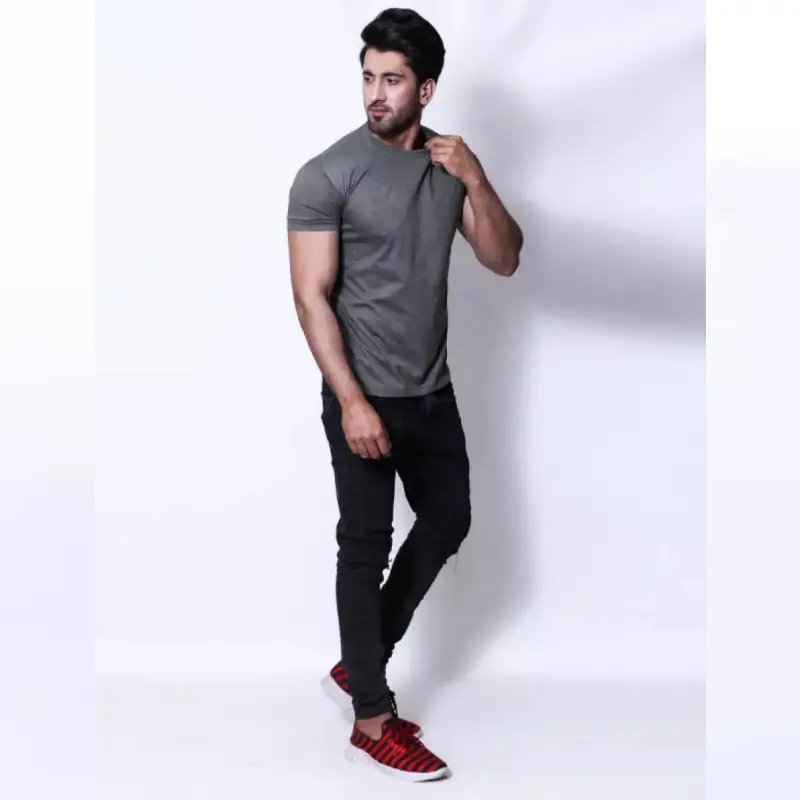 Silver Grey Round Neck T-Shirt For Men