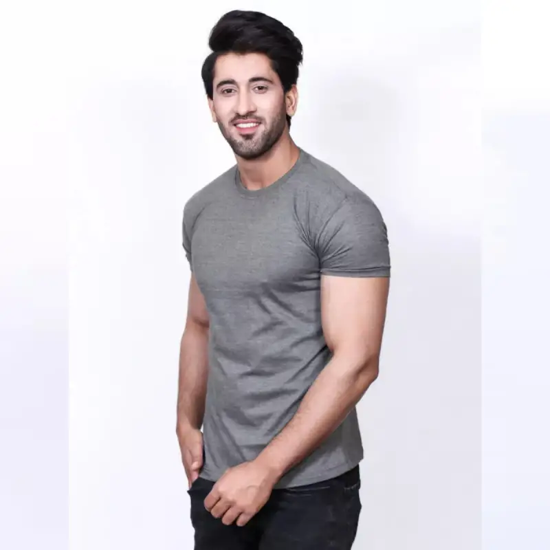 Silver Grey Round Neck T-Shirt For Men