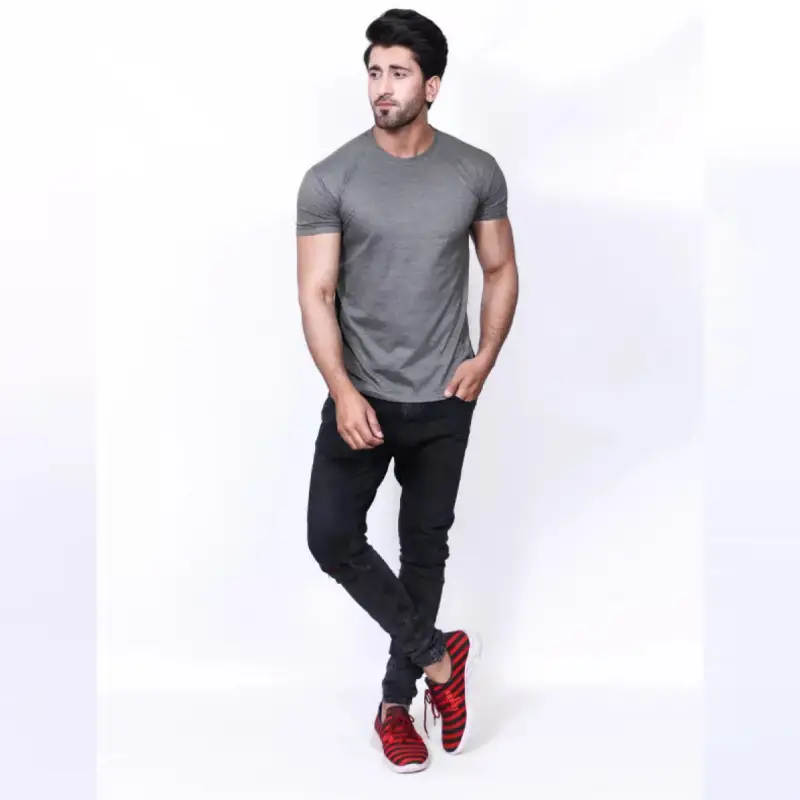 Silver Grey Round Neck T-Shirt For Men