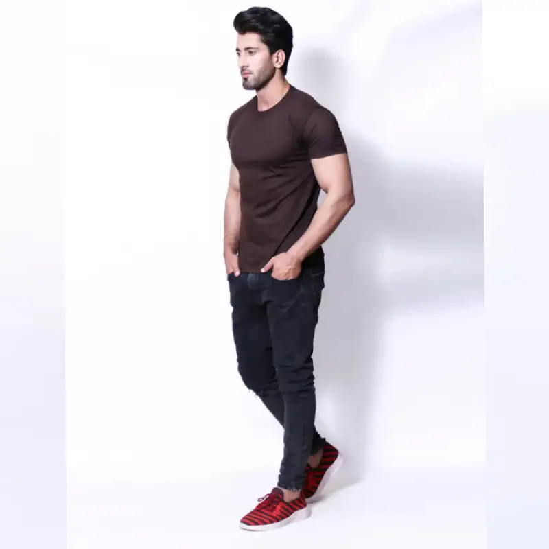 Dark Brown Basic T-Shirt For Men