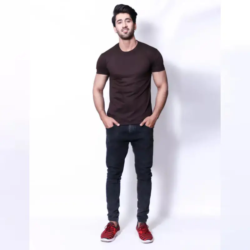 Dark Brown Basic T-Shirt For Men