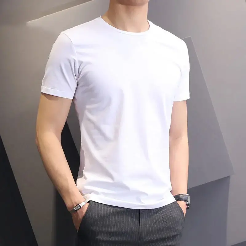 White Sport Polyester Fabric Round Neck T-Shirt For Men