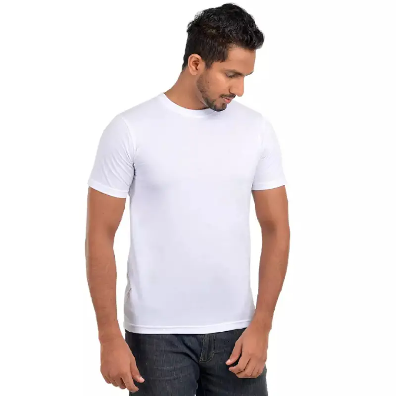 White Basic Round Neck Cotton Jersey T-Shirt For Men