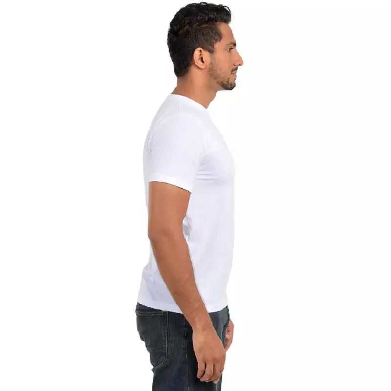 White Basic Round Neck Cotton Jersey T-Shirt For Men