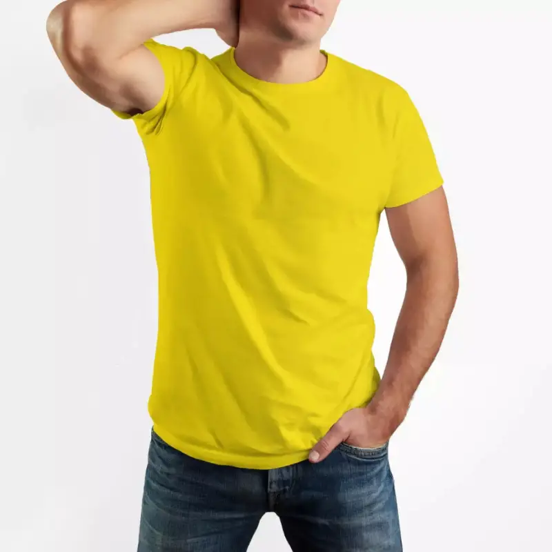 Yellow Sport Polyester Fabric Round Neck T-Shirt For Men