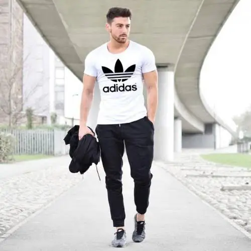 Adidas White T-Shirt With Trouser Tracksuit For Men