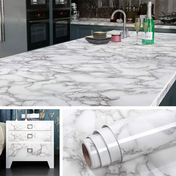 Self Adhesive Black & White Marble Sheet for Kitchen | Anti Oil & Heat Resistant