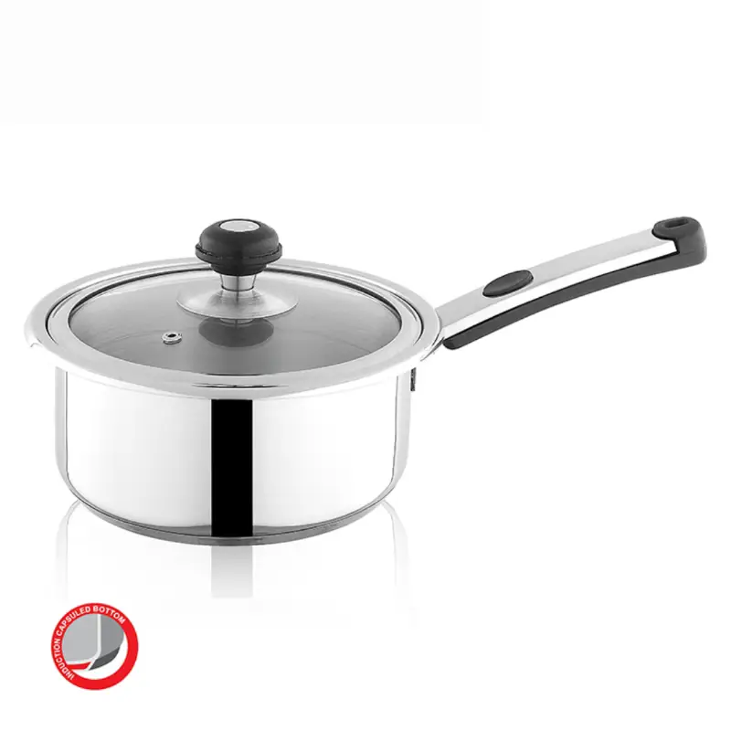 Alpha Stainless Steel Sauce pan Durable Three Layers Base Bottom Glass lid / Steel lid