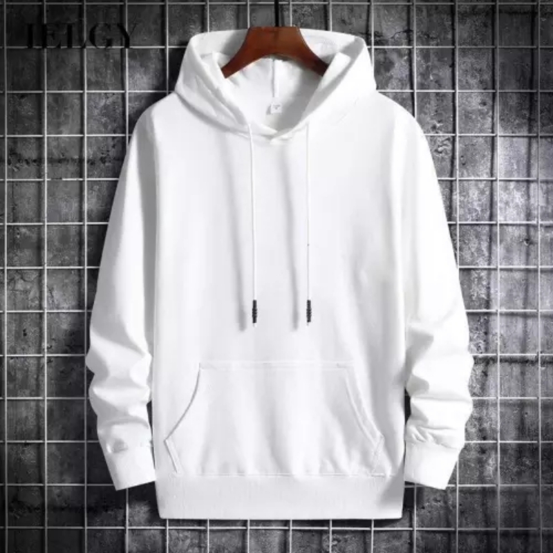 Basic White Fleece Fabric Hoodie For Men