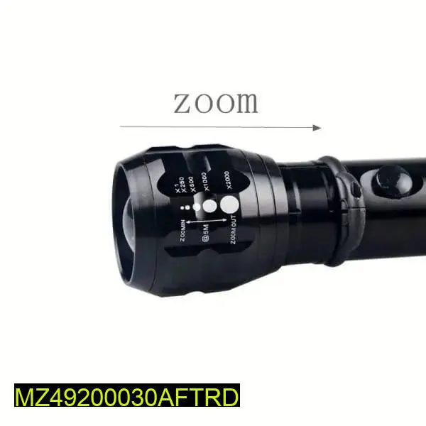   Material: Aluminium Alloy
  Case Color: Black
  Size 303 x 54 x 39mm
  Weight: 303g
  LED Source 1 x Cree XR-E Q5
  Brightness: 300lm
  Max Output: 3W Powerful Light
  Lighting Modes: High Low / Strobe Light
  Working Distance: 100 Meter
  Battery: 3D B