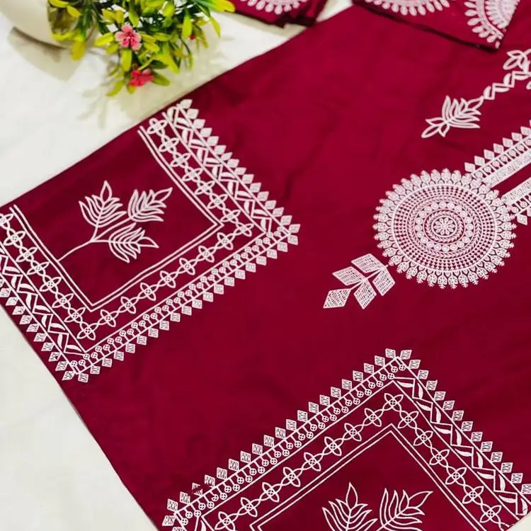 2pcs women's stitched linen printed suit