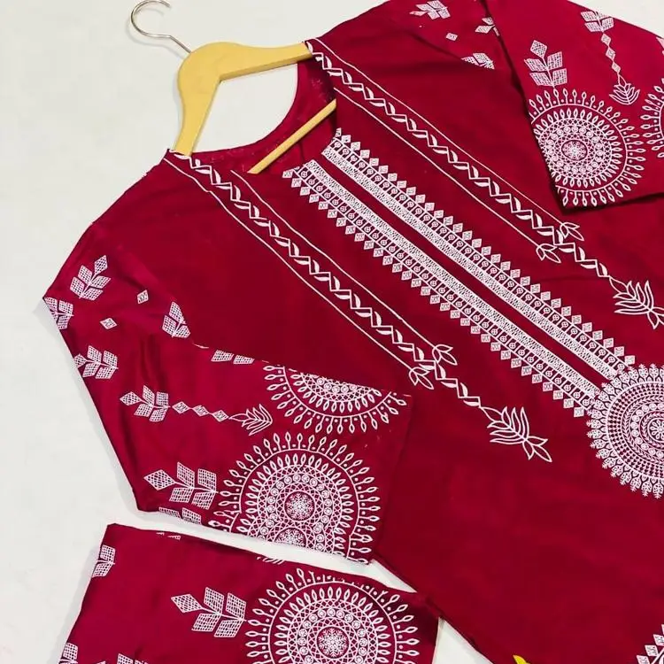 2pcs women's stitched linen printed suit