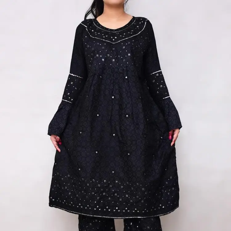 2pcs women's stitched linen Embroidered suit