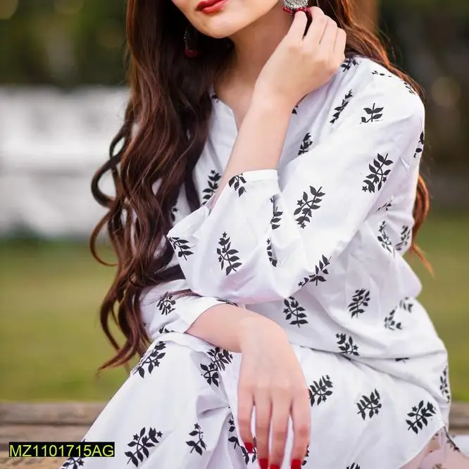 2pcs women's stitched linen Block printed suit