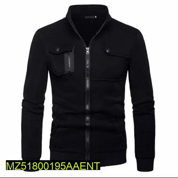 Men's stitched Fleece patchwork pocket zipper jacket