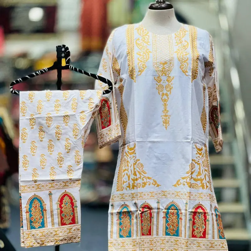 Women's Stitched Linen Block Printed Suit