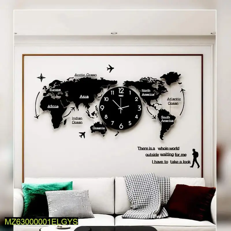 3D Art MDF Worldmap wallframe with clock