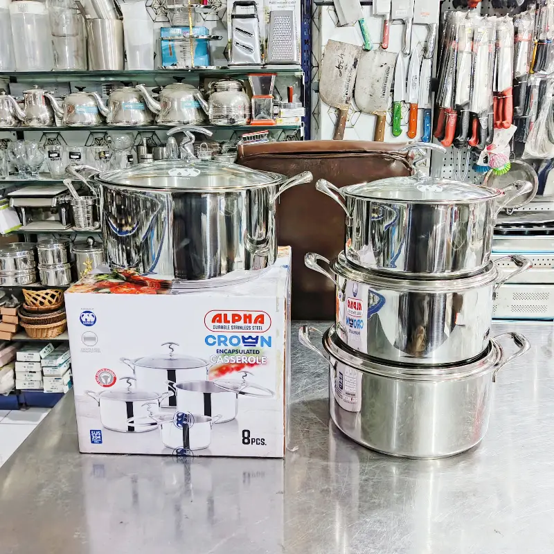 Alpha Stainless Steel 4 pcs Durable Three Layers Base Bottom pot set