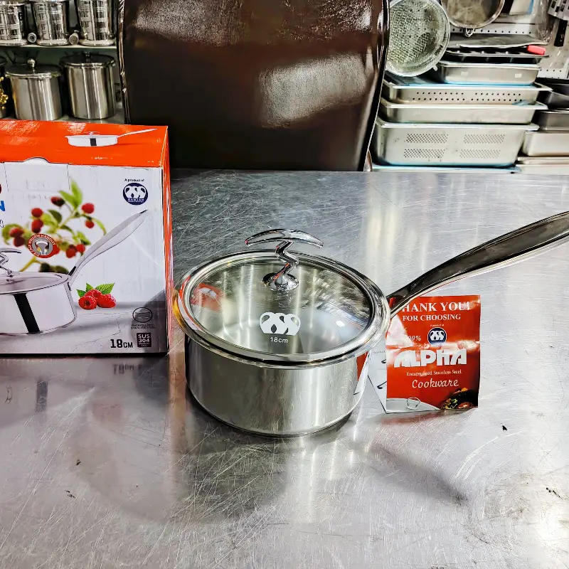 Alpha Stainless Steel Sauce pan Durable Three Layers Base Bottom Glass lid / Steel lid