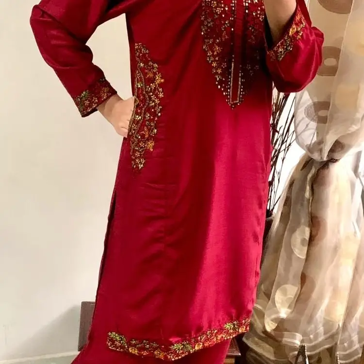 2 Psc Women's Stitched Linen Embroidered Suit